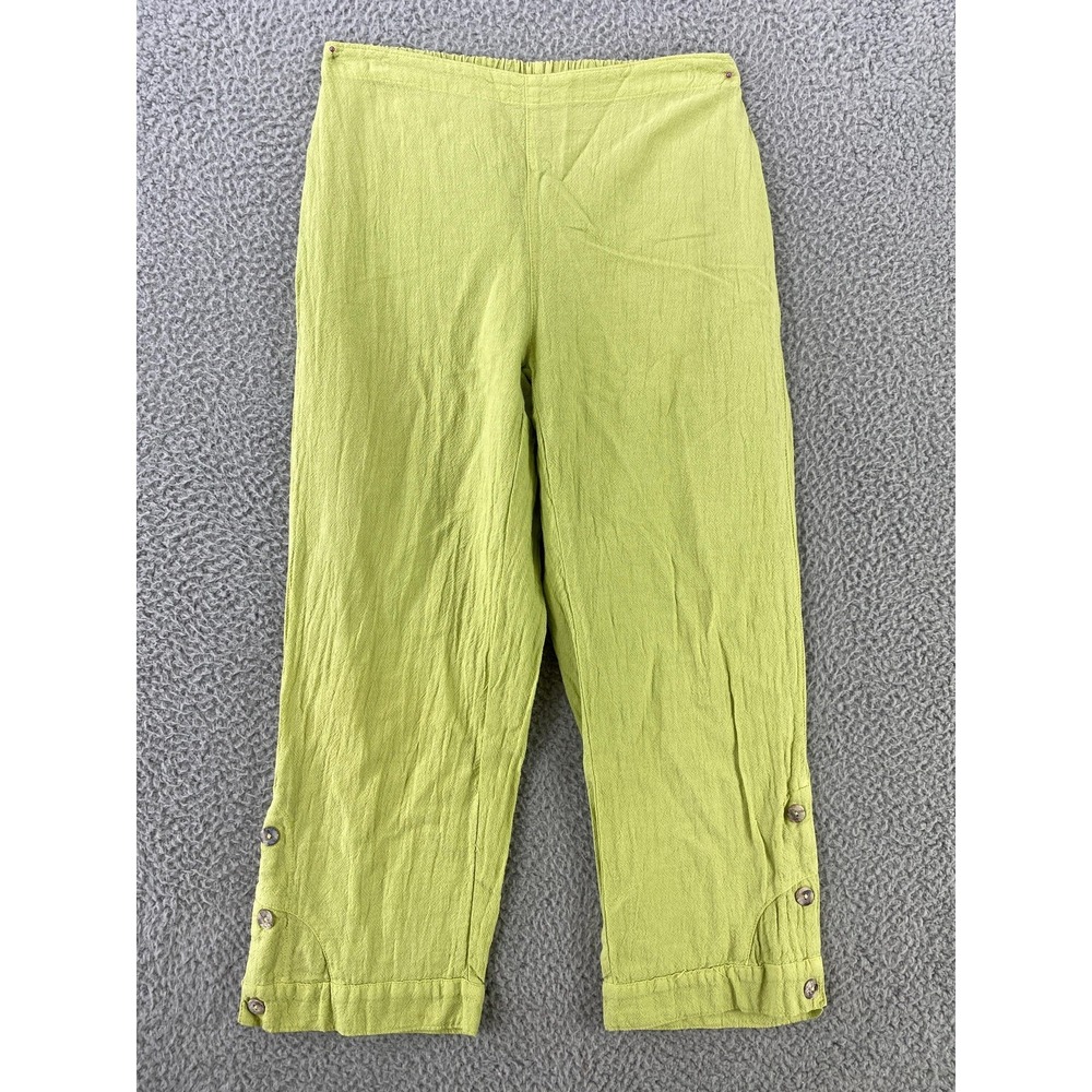 CMC By Color Me Cotton Capri Pants Womens XS Green 100% Cotton Button Hem USA
